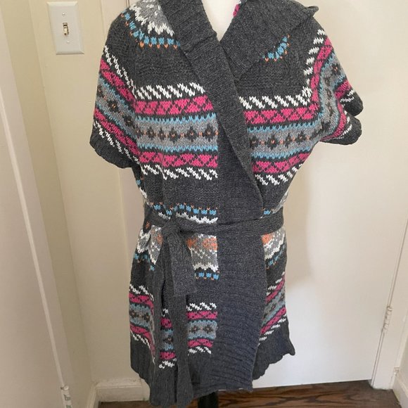 H&M Grey hooded short sleeve sweater with tie XL - Picture 1 of 4